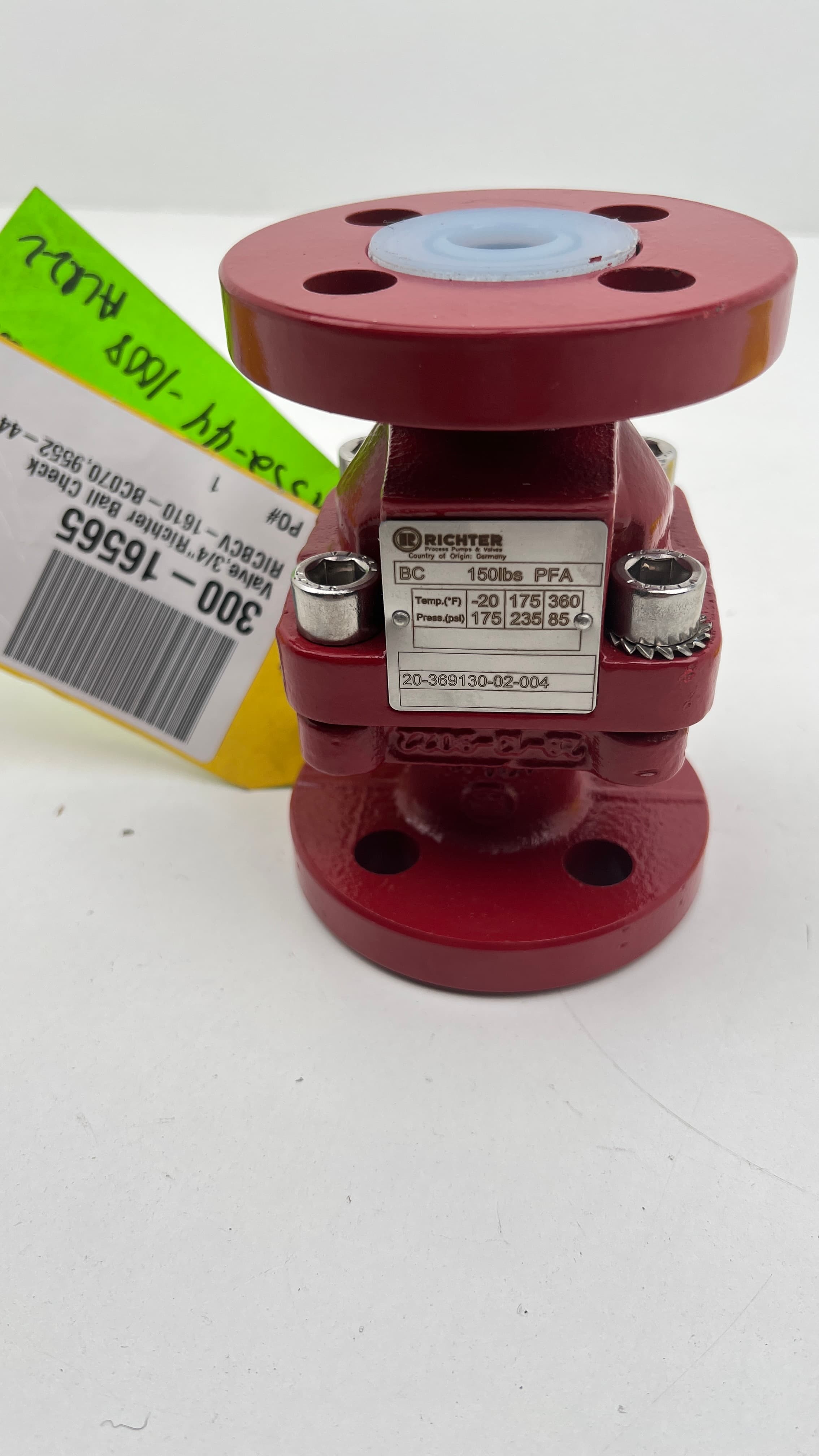 Richter 20-369130-02-004 3/4" PFA Lined Ball Check Valve