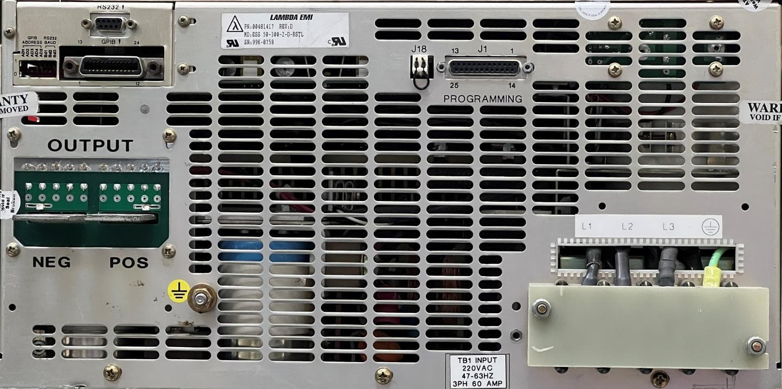 LAMBDA EMI DC POWER SUPPLY 50V, 300A with RSTL IEEE-488.2 (GPIB) /RS232 option