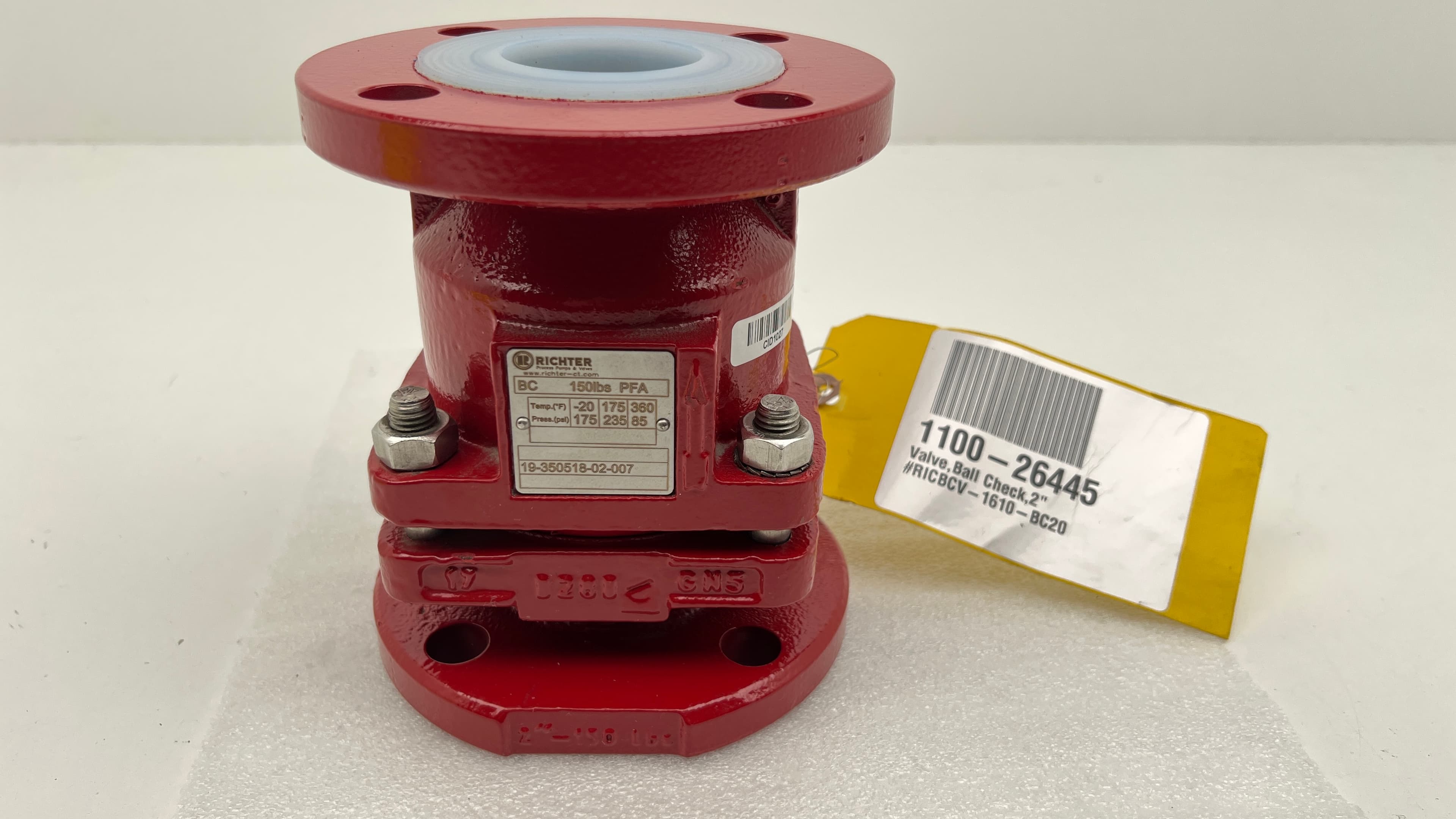 Richter 19-350518-02-007 2" PFA Lined Ball Check Valve
