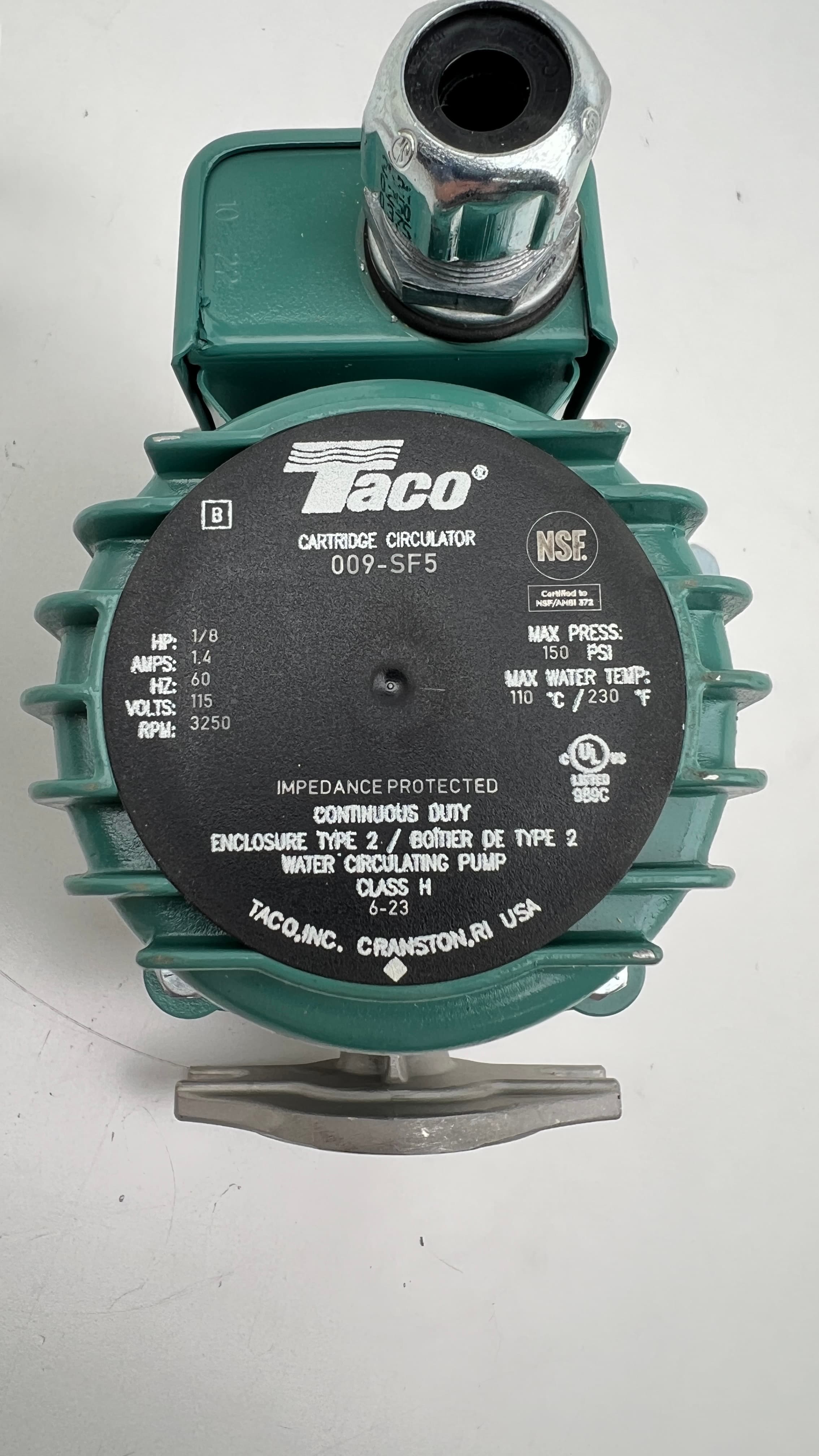 Taco 009-SF5 Stainless Steel Cartridge Circulator, 3/4" NPT, 10 GPM, 115V