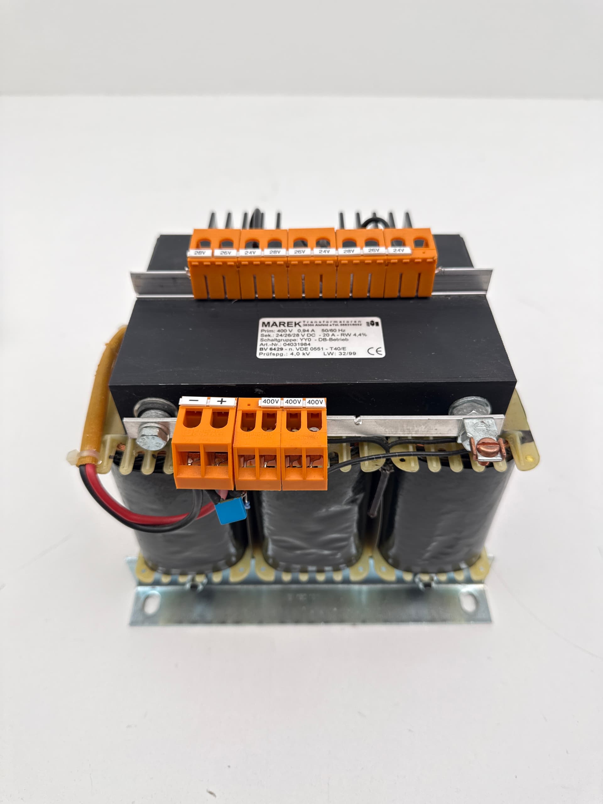 MAREK Transformatoren 04031984 Transformer, 400 V, 24/26/28 VDC, 20 A